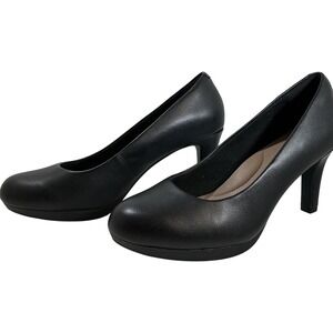 Clarks Adriel Viola Black Leather Platform Pumps Heels Womens Size 7 Wide